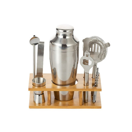 Cocktail Shaker Set With Bamboo Stand - Yorkn Inc✅