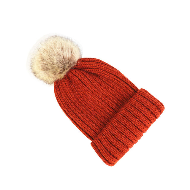 Knitted Beanie With Faux Fur Pom - Yorkn Inc✅