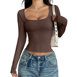 Square Neck Long Sleeve T-shirt For Women - Yorkn Inc✅