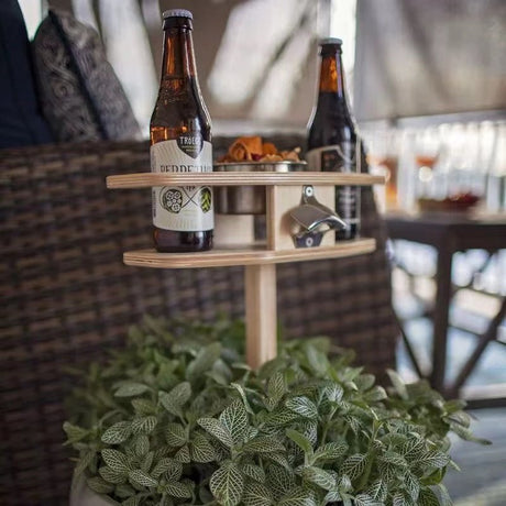 Wooden Table With Wine Glass Holder - Yorkn Inc✅