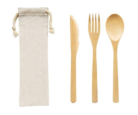 Wooden Tableware Set With Jute Bag - Yorkn Inc✅