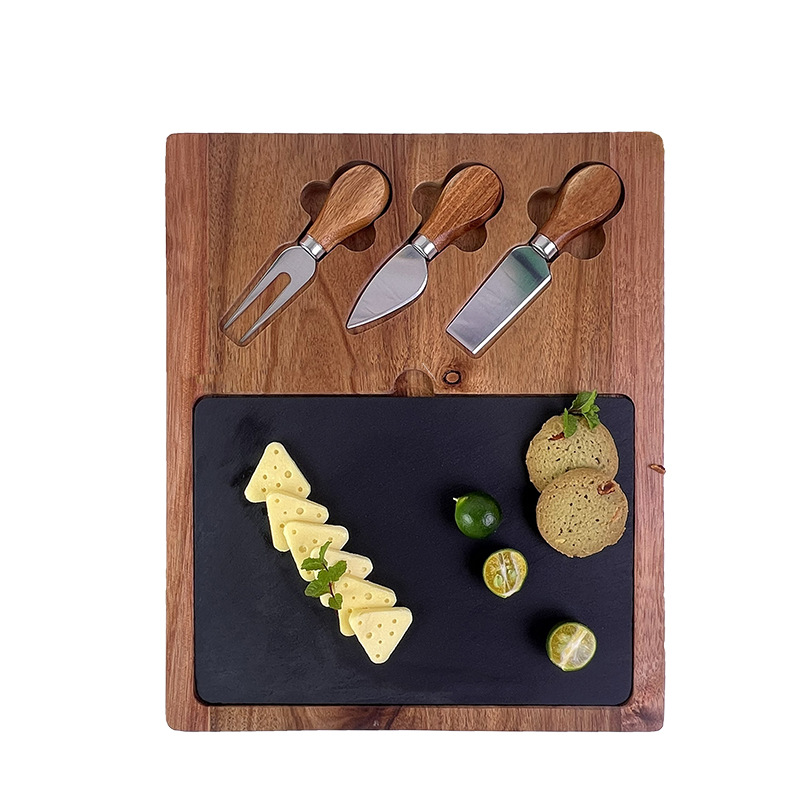 Conjunto de queso rectángulo de madera de acacia