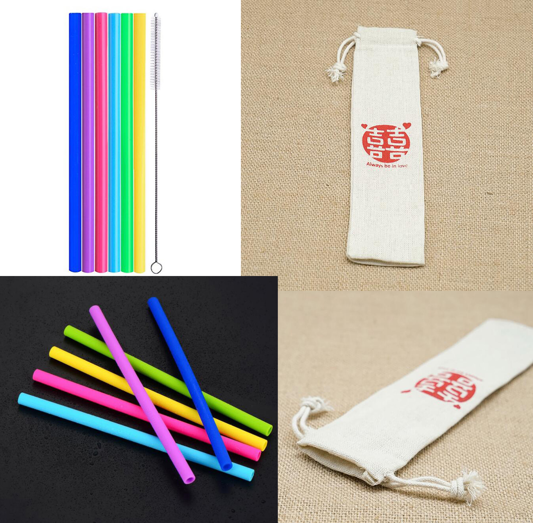 Flexible Silicone Straws With Cleaning Brushes