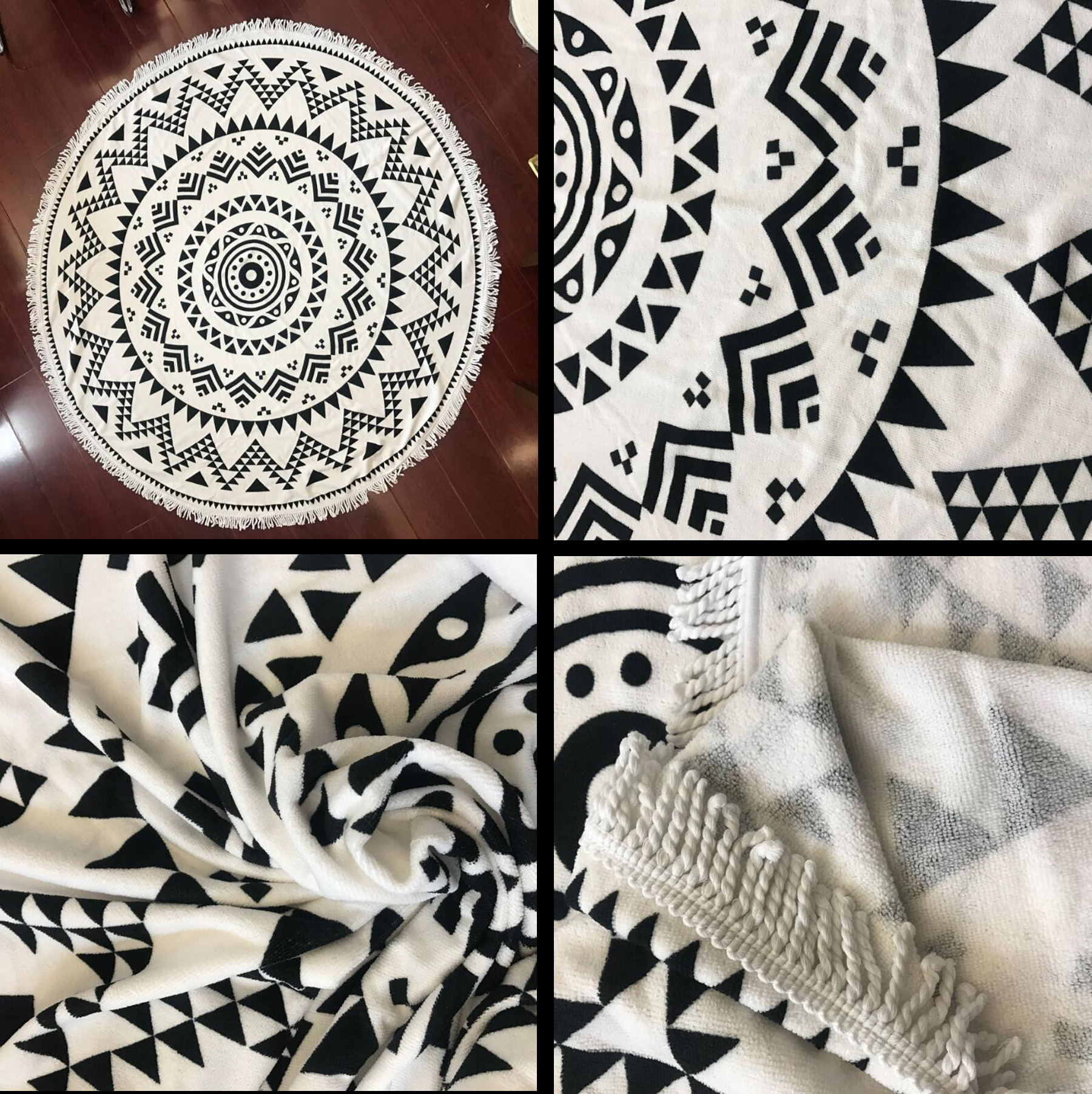 Microfiber Large Round Beach Blanket With Tassels