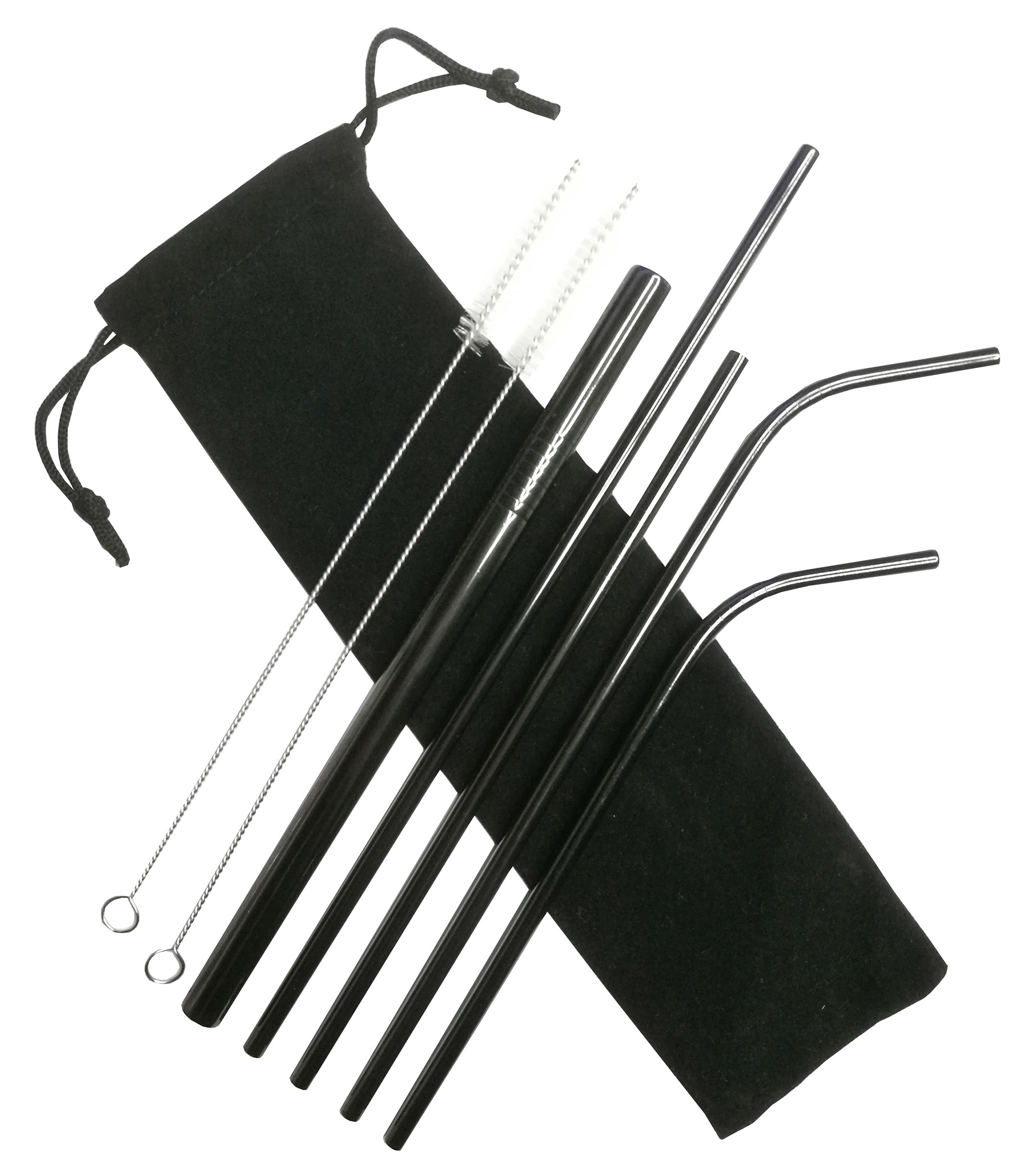 Black Metal Straws Set With Velvet Bag