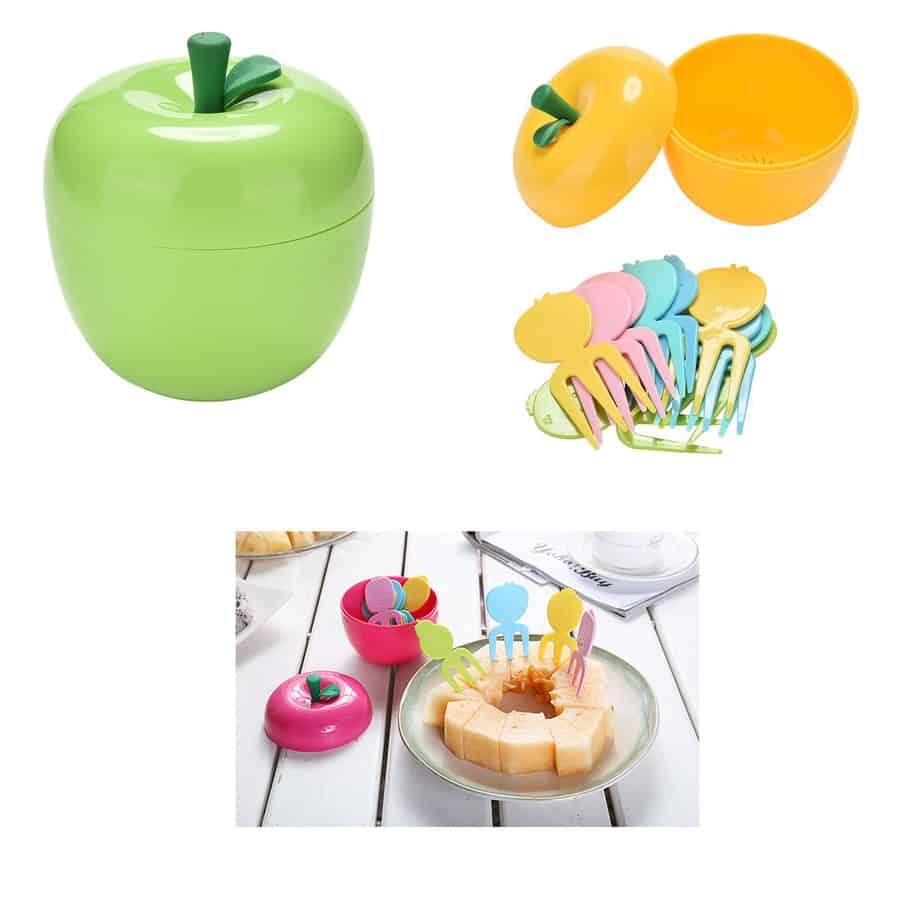Manzana caja de fruta tenedor