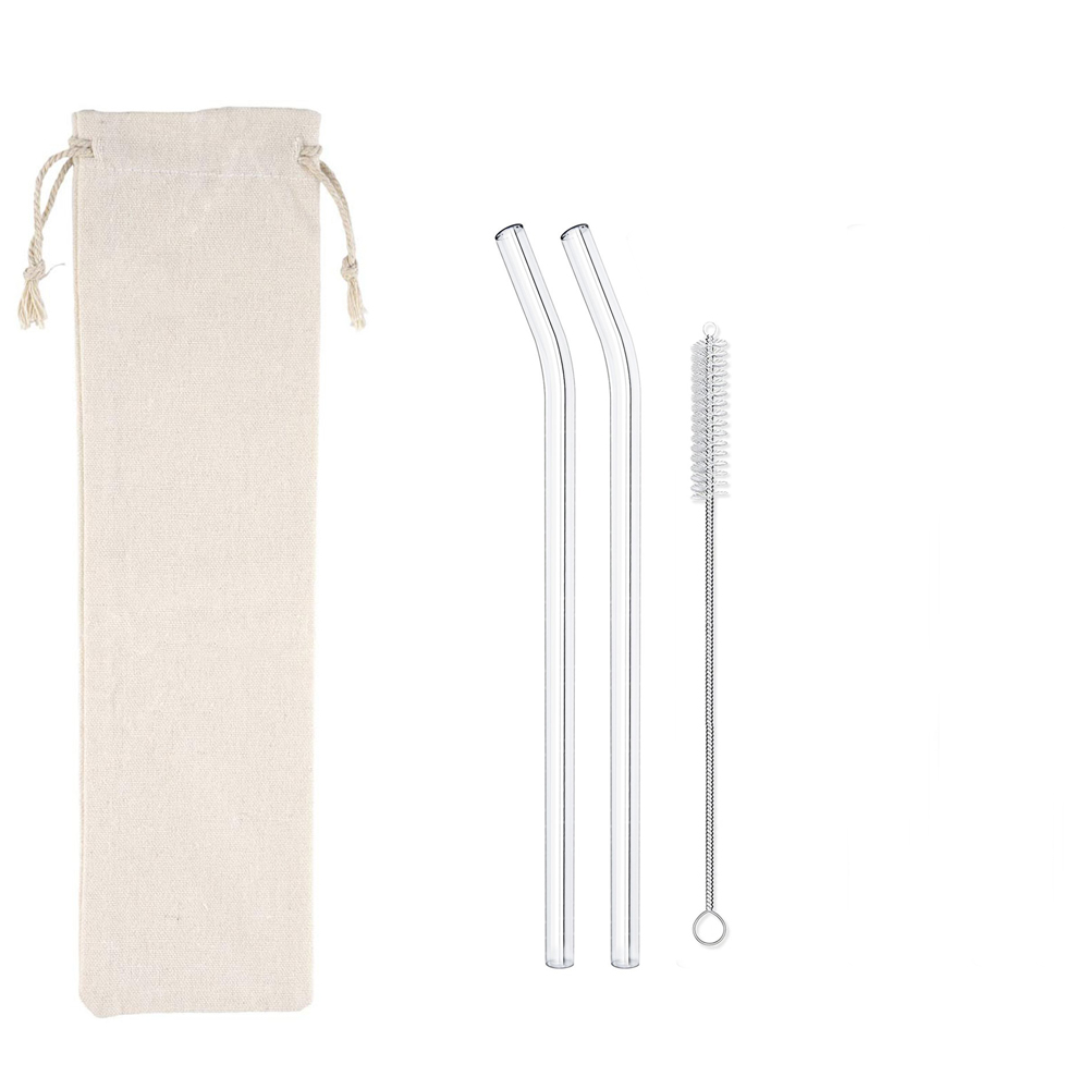 Bent Glass Straws With 1 Cleaning Brush