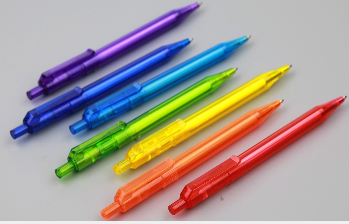 Transparent Plastic Barrel Plunger Action Ballpoin