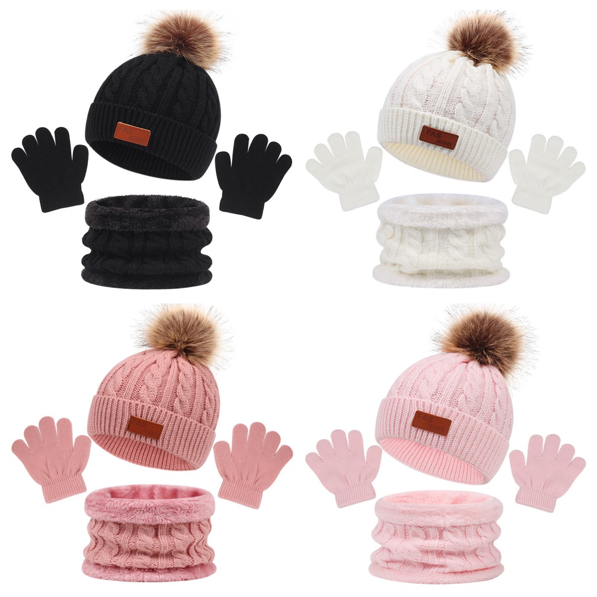 Ensemble écharpe de chapeau en maille d'hiver 3 pièces view 2