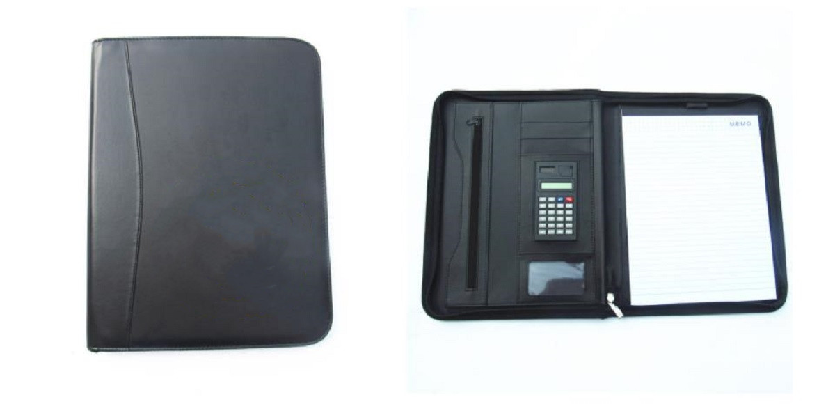 Cartera de negocios de cuero con cremallera