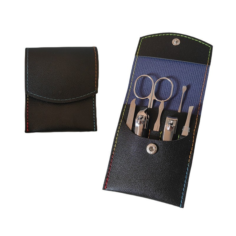Set manucure noir 7 pièces avec étui pu