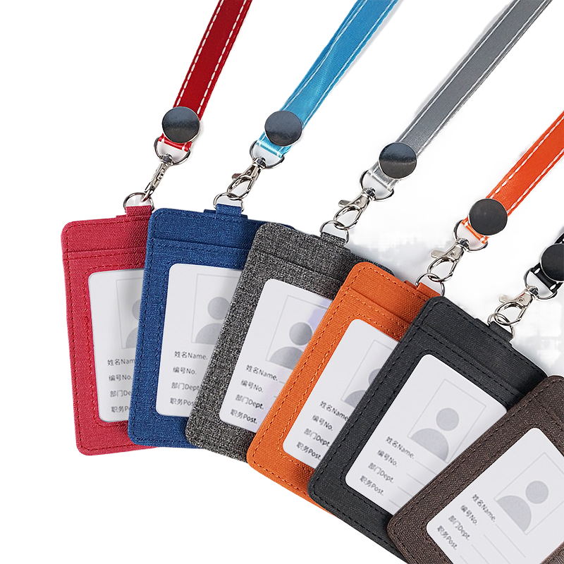 Porta placa de arpillera con lanyard