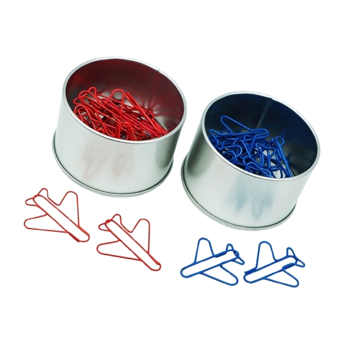 Boîte en étain avec clips en papier en forme d'avion