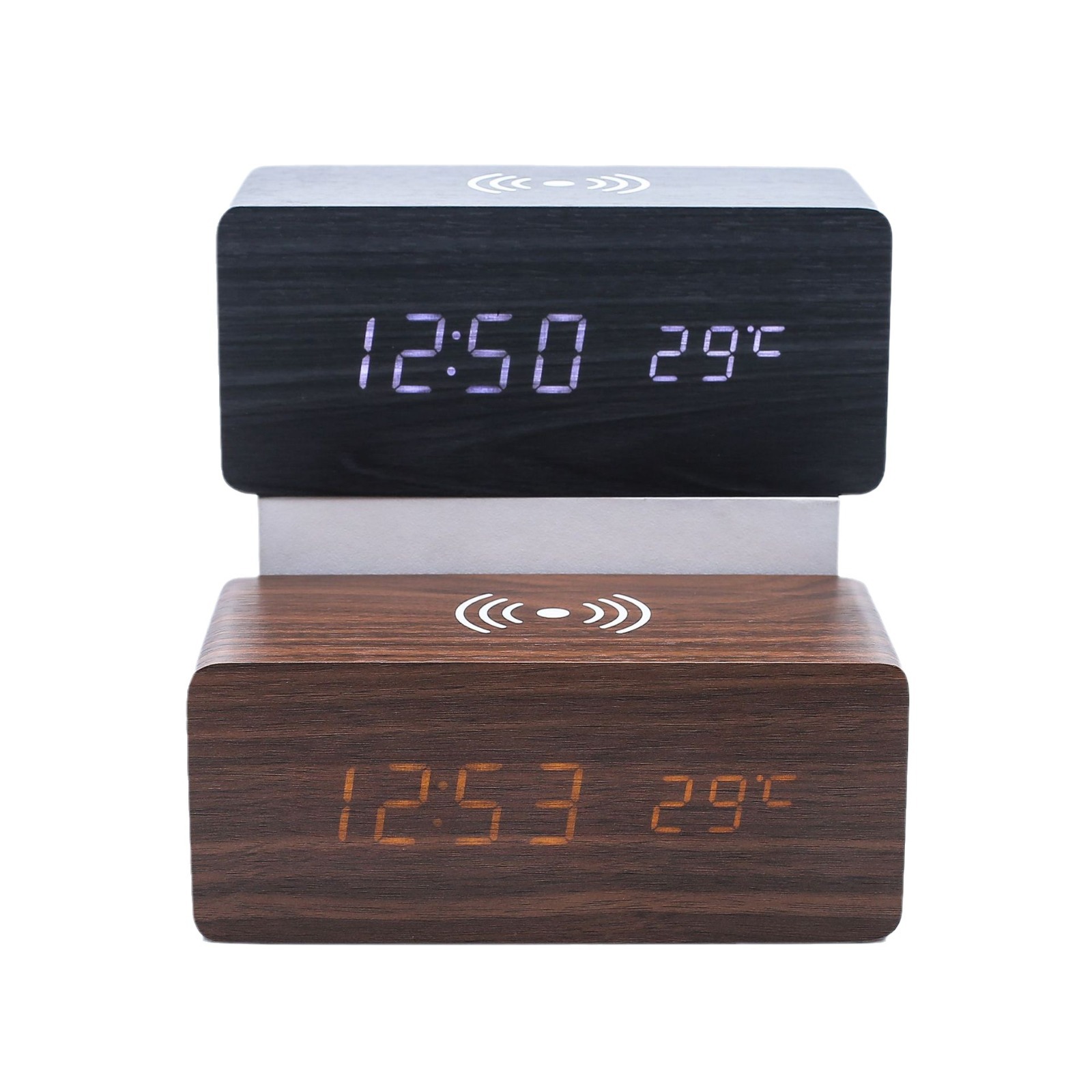 Led horloge de chargement sans fil en bois