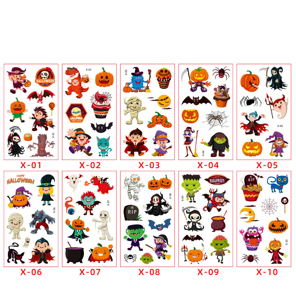 Autocollants de tatouage halloween avec tête de carte en papier