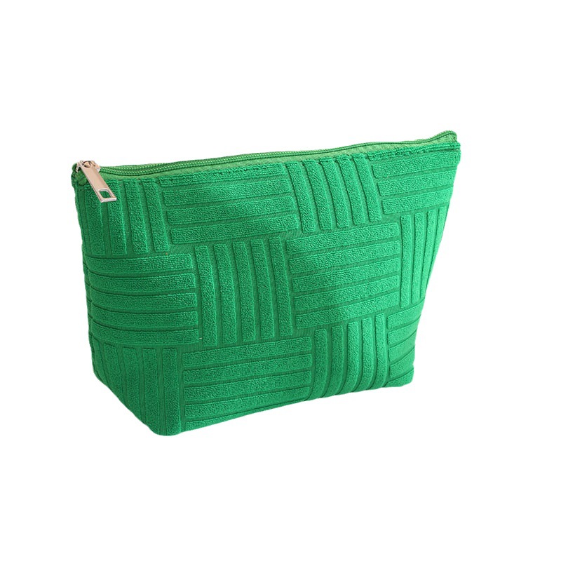 Textured Terry Cloth Zipper Cosmetic Pouch
