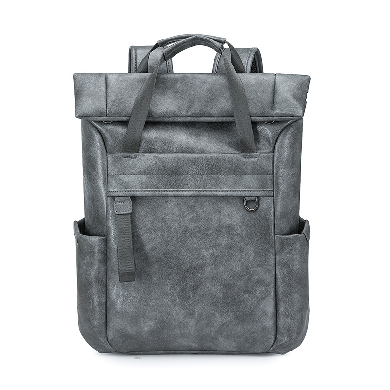 Vintage Roll Top Leather Backpack view 3