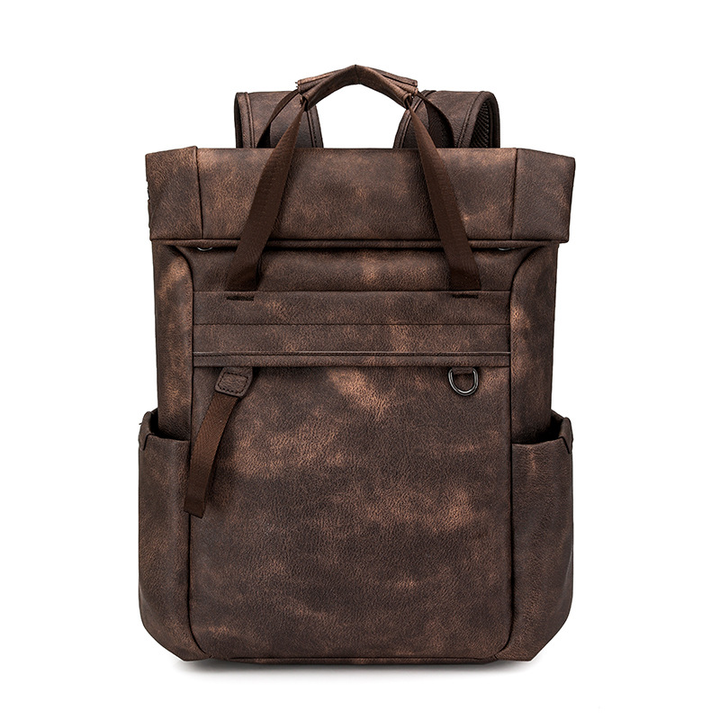 Vintage Roll Top Leather Backpack view 4