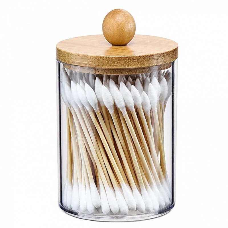 Distributeur de support qtip avec couvercle en bambou