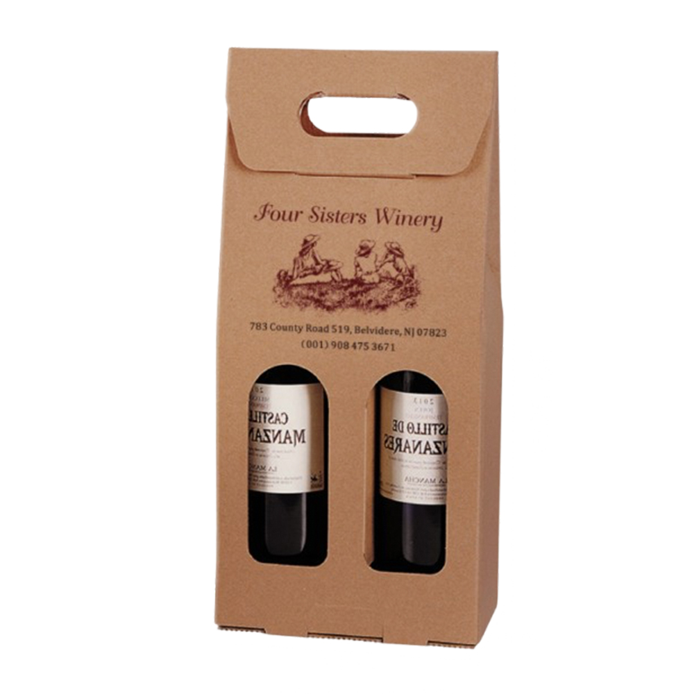 Eco-friendly Double Wine Bottle Kraft Paper Gift Box