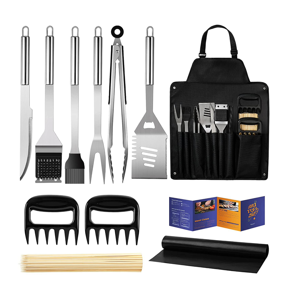 11pcs bbq herramienta parrilla conjunto con el delantal de tela oxford