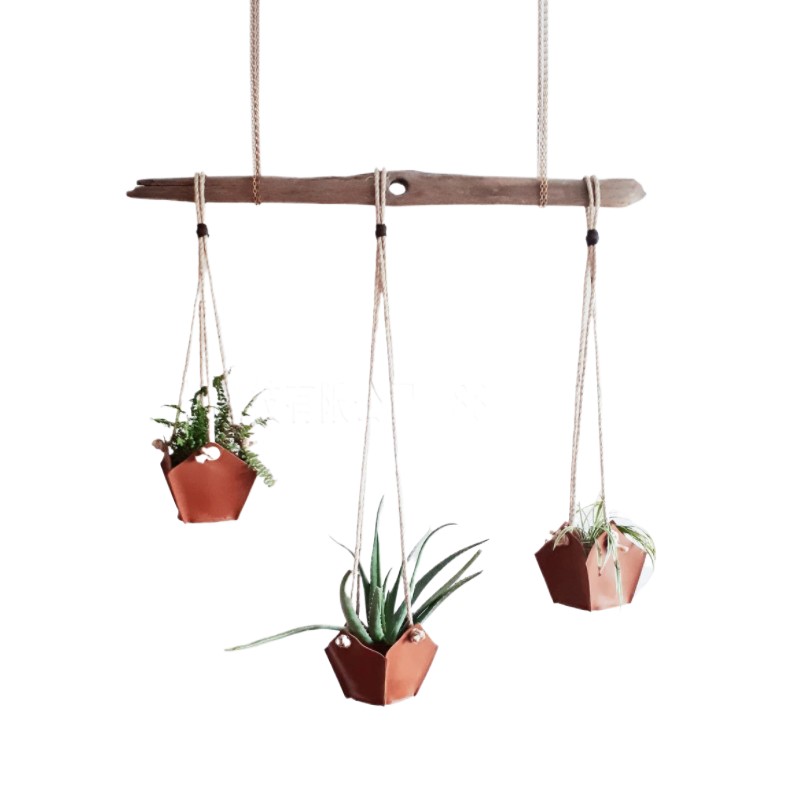 Pot de fleurs en cuir avec corde suspendue
