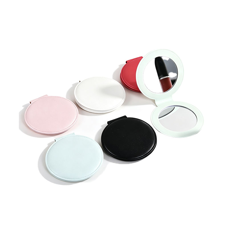 Miroir de maquillage pu rond portable