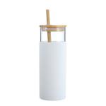 Tumbler de vidrio con tapa de madera y paja view 2