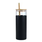 Tumbler de vidrio con tapa de madera y paja view 3