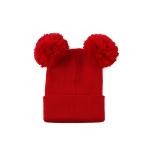 Bonnet en fils acryliques tricotés à double pom-pom view 1
