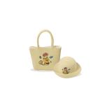 Filles sac de paille chapeau ensemble broderie charme view 3